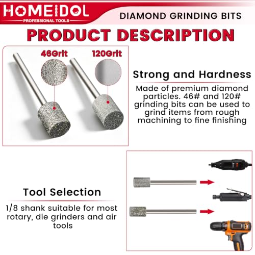 24PCS 46Grit 150Grit Diamond Grinding Bit for Dremel Bits 1/8" Shank - size: 46+150Grit 24Pcs 1/8'' Shank
