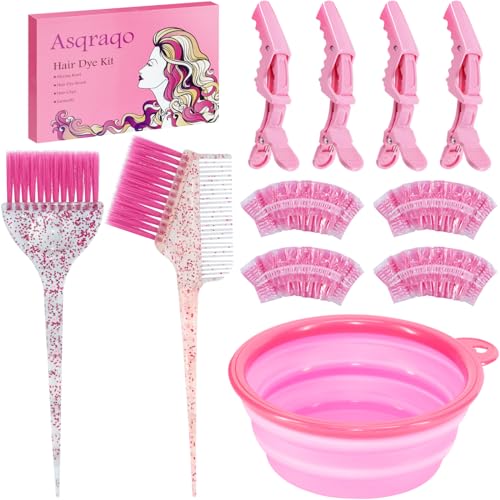 Asqraqo 11pcs Hair Coloring Kit - Professional Salon Tools for DIY Mixing, Includes Clips, Bowl, Dye Brush, Earmuffs - Perfect for Bleaching and Dye