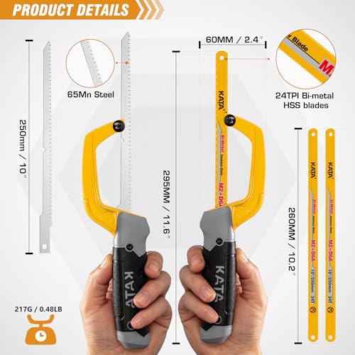KATA 10 Inch Mini Hacksaw for Metal & Wood Cutting with 4-Piece Blades - size: 10 Inch (4 Blades)