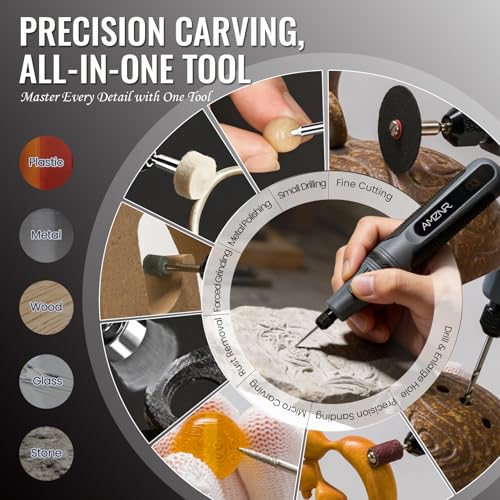 Electric Engraving Pen AMZNR Cordless Mini Engraver Etcher with 82 Accessories, Rechargeable Rotary Tool Engraving Kit for Metal Wood Glass Plastic, Jewelry Making Etching Carving Handheld Micro Drill - color: Gray (Lcd Display)