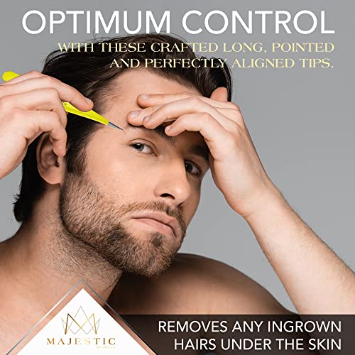 Majestic Bombay Fine Point Tweezers, Needle Nose, Tick Removal, Women, Men - color: Black & Yellow