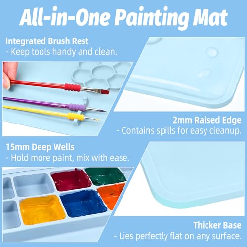 Silicone Painting Mat, 23.6x15.8in Art Craft Mat with Brushes - color: Blue
