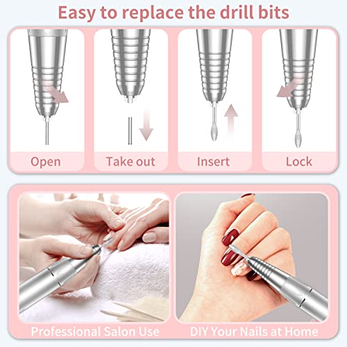 MOCOWIND Portable Nail Drill Professional 35000 RPM, Electric Nail E File - color: Pink