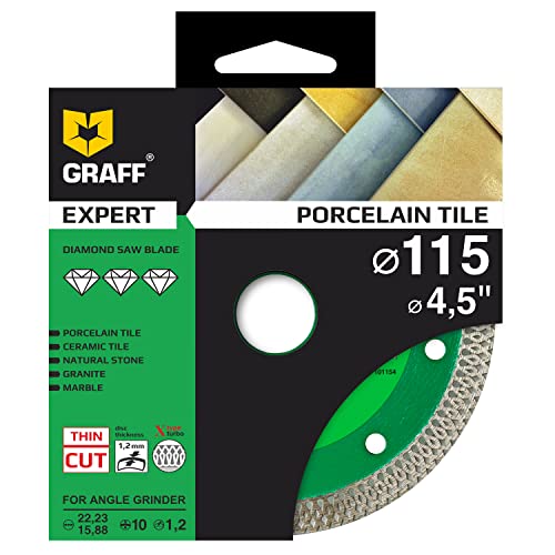 GRAFF Super Thin 4 ½ Inch Porcelain and Ceramic Tile Diamond Blade - Diamond Cutting Wheel for Hard Tile, Ceramic, Natural Stone, Marble, Granite, Porcelain - Diamond Saw Blade for Angle Grinder - size: 1 Pack 4 ½ Inch (115 mm), style: Ceramic Blades