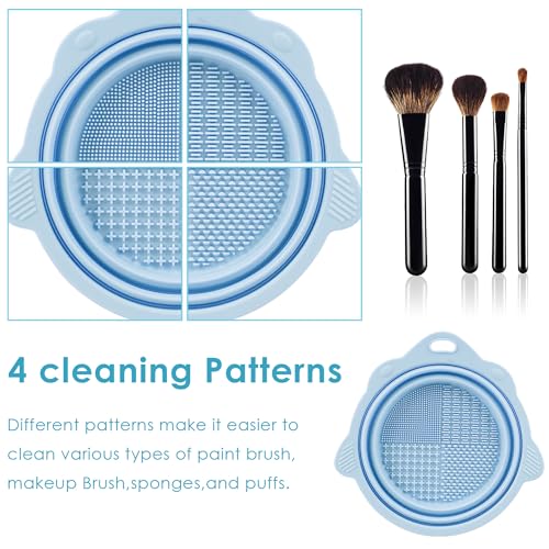 2 Pack Foldable Paint Brush Cleaner Brush Washer, Cleaning Rinse Cup for Acrylic, Watercolor, Oil Painting, Gouache Painting, Makeup Brush Cleaner for Brushes, Powder Puffs, and Sponges (Blue) - color: Blue
