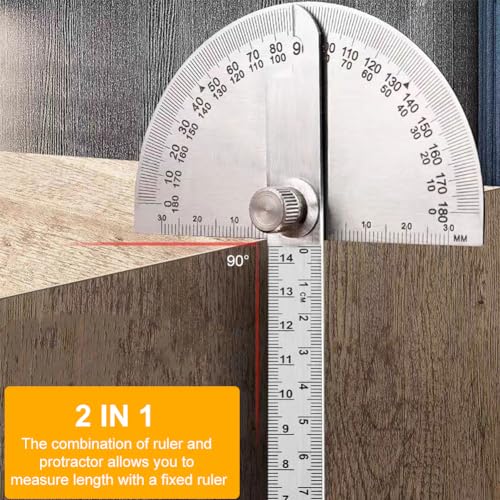 Stainless Steel Round Head Protractor, 0-180 Degree Angle Finder Ruler