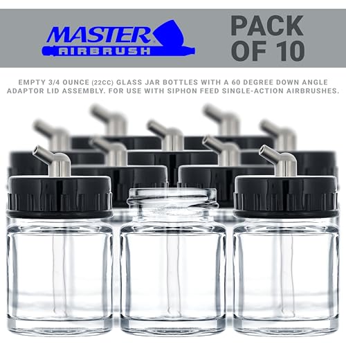 Master Airbrush Pack of 10, TB-003 Empty 3/4 oz. (22cc) Glass Jar Bottles - size: 0.75oz - Glass - 60°