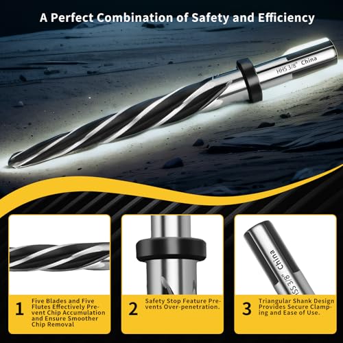 3/8" M2 HSS Bridge Construction Taper Reamer Drill Bit for Metal - size: 3/8”