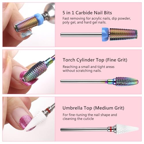 BQAN Nail Drill Bits Set, 7pcs Tungsten Carbide Diamond Drill Bits for Nail Tech, Remove Acrylic Gel Polish Cuticle, Manicure Pedicure Tools - color: Multicolor-7PCS