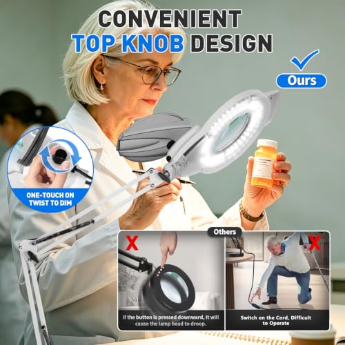KIRKAS LED Magnifying Lamp with Clamp, 2,200 Lumens Dimmable 28in 12X - color: White 28in