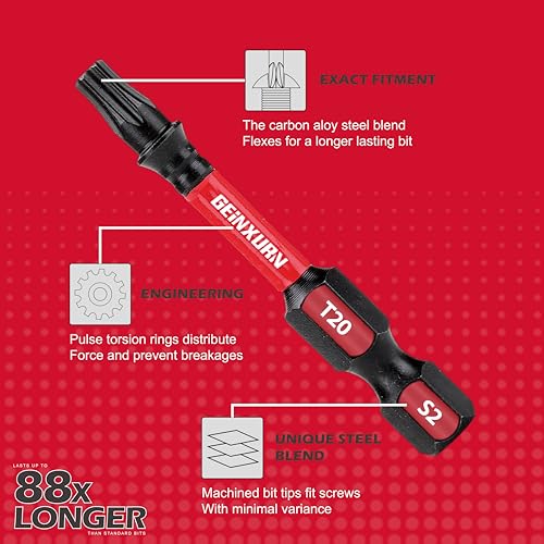 GEINXURN Impact Tough Phillips Square Torx 2 in. Insert Driver Bits, 35Pack Bulk T20/T25/PH2/SQ2 Screwdriver Power Bits Set - size: Mixed-35Pcs-2"