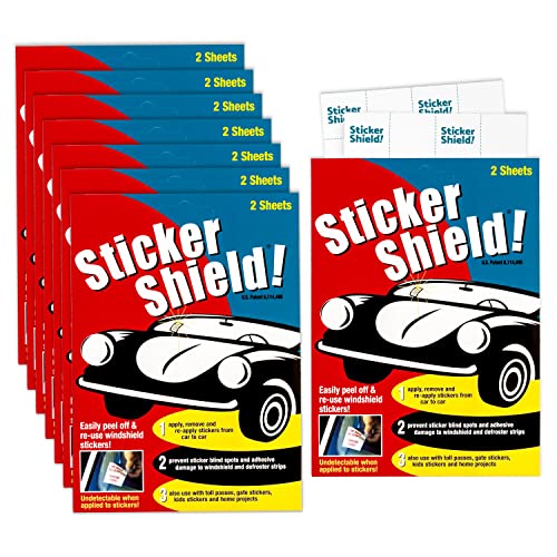 STICKER SHIELD - Windshield Sticker Applicator for Easy Application, Removal and Re-Application from Car to Car - 4 inch x 6 inch Sheets (8 Packs (16 Sheets Total)) - size: 8 Packs (16 sheets total)