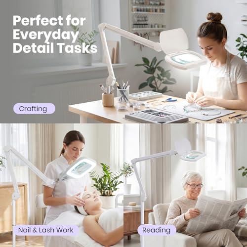 Neatfi LED Magnifying Floor Lamp, 1.75X + 4X, 12W, 6.8-Inch Lens (White) - color: White, size: 6.8 Inches
