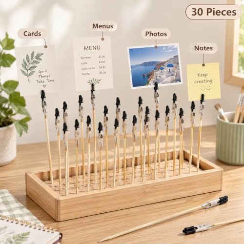 Antrader Alligator Clip Stick Set Modeling Tools with Rubber Tips,30Pcs - color: Wood With Stand Base
