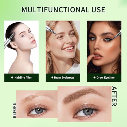 QIC Microblading Eyebrow Pen, 4 Tip Waterproof Brow Pencil for Hair Strokes - color: Dark Brown with Brush