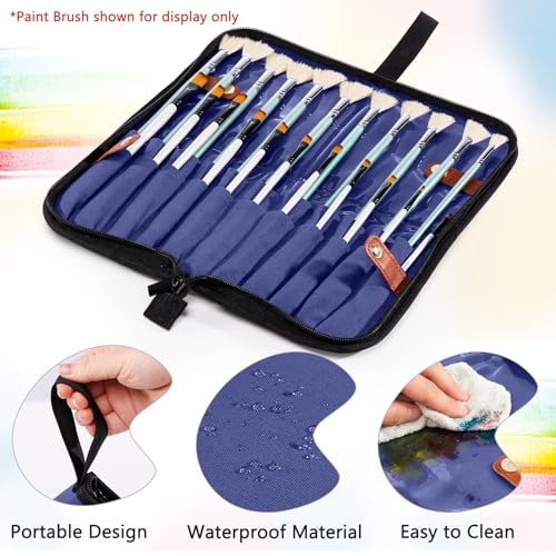 Stand Up Paint Brush Holder Case, 22-Slot Paintbrush Storage Bag Pop-Up - color: Navy, size: Medium 6*11"