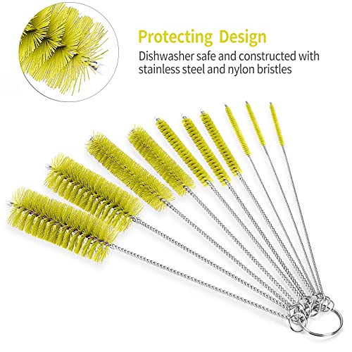 CiaraQ Bottle Cleaning Brushes, 8 Inch Nylon Tube Brush Set - color: Yellow, size: 8.0 Inch (10pcs)
