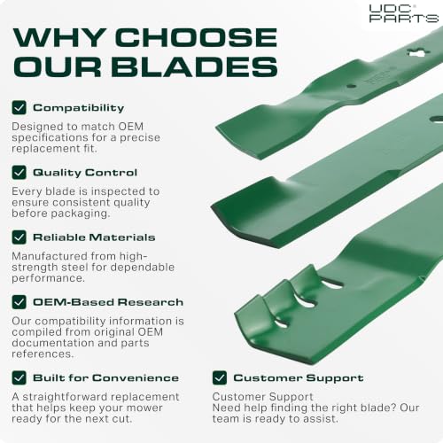 UDC Parts GY20852 Mower Blades Replacement for John Deere 48 Inch D140 E140 - size: 17" - 7 pt star