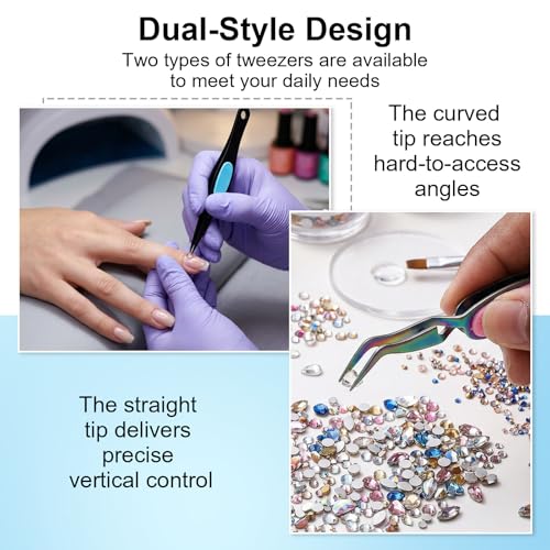4 Pcs Reverse Tweezers for Crafting, Sticker Tweezers with Soft Grip Crossing Lock, Craft Tweezer for journaling Crafting Precision Tools for Jewelry Repair DIY Projects (Straight+Curved Tips)