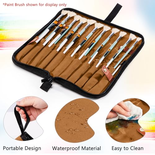 Stand Up Paint Brush Holder Case, 22-Slot Paintbrush Storage Bag Pop-Up - color: Caramel Brown, size: Medium 6*11"