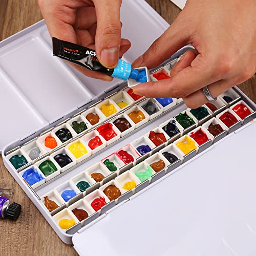 MYARTOOL Empty Watercolor Palette, Empty Watercolor Tin Palette Paint Case with 48 Watercolor Half Pans for DIY Travel Watercolor Palette, Sketching and Plein Air Painting - color: Colorful, size: 48 PCS Empty Half Pans