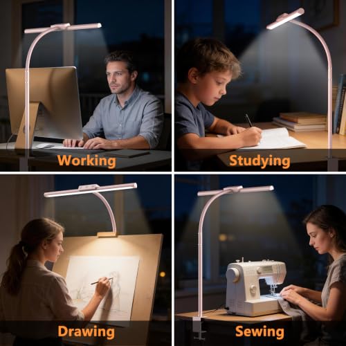 LED Desk Lamp for Home Office, Flexible Gooseneck Desk Lamp with Clamp - color: Pink