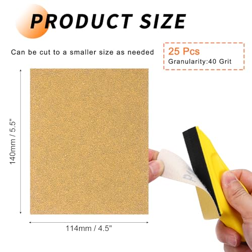 25 Pcs 40 Grit Sandpaper 4.5x5.5 Inch Sand Paper Alumina Abrasive - size: 4.5 x 5.5 Inch(40 Grit)