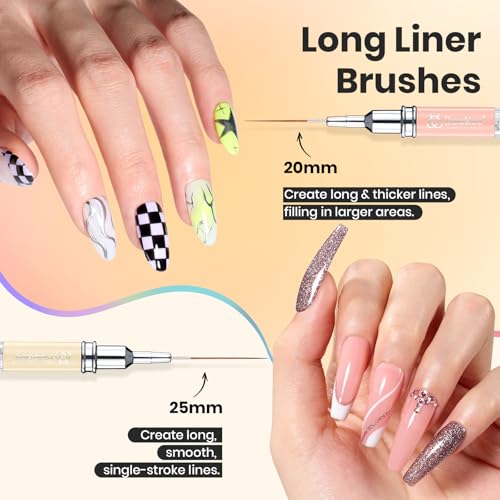 Beetles Gel Polish Nail Art Liner Brushes 5Pcs Painting Art Design Pen Set - color: B-yellow-5