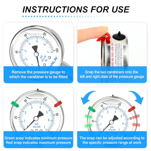 MEANLIN MEASURE 0~100Psi Stainless Steel Liquid Filled Pressure Gauge 2.5" FACE DIAL 1/4" NPT for Well Pump Tire Water Pressure Tester Lower Mount with Stainless Steel Hex Bushing and Snaps - size: 0-100Psi, style: Lower Mount