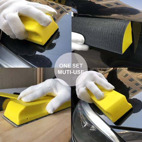 Hand Sanding Block Set of 7, Rectangle Sanding Blocks Auto Body with 20Pcs Hook and Loop Sandpaper,Flexible for Automotive Paint and Woodworking Sand Furniture Home Arts and DIY Crafts - color: Sanding Block, size: Yellow 7pcs Set-Long Hook+20pcs Sandpape