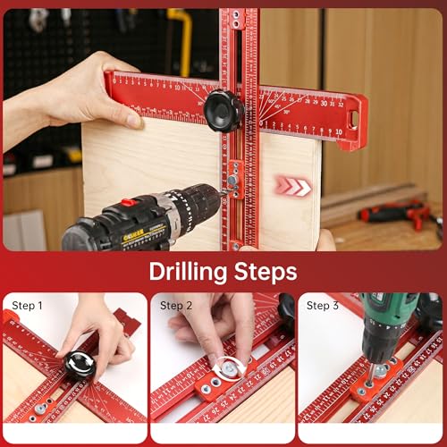 14in Woodworking Scriber Marking Line Ruler, Adjustable Aluminum Alloy Sliding T-Square Ruler,Precision Line Drawing aid Ruler with Angle Adjustment Scale Drilling Positioning (Red)