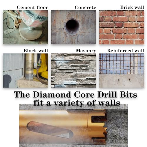 6" Dry Core Drill Bits for Cured Concrete with Rebar Brick Block Masonry etc 12.2in/310mm Drilling Depth，10mm Diamond Segment Height，2 Adapters - size: 6 inches