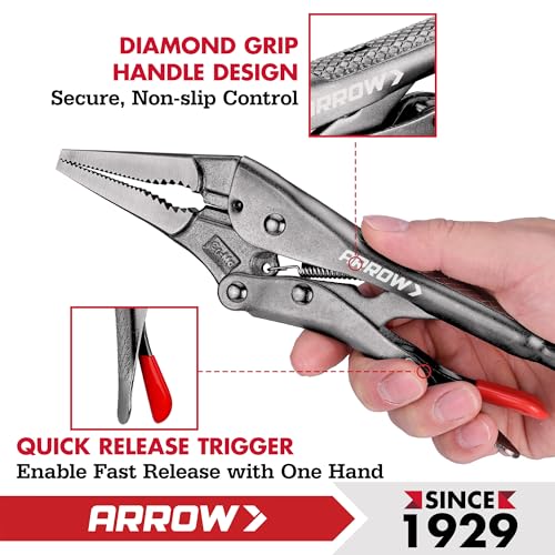 ARROW 9.5" Needle Nose Locking Pliers, Long Nose Locking Pliers - size: 9.5 in