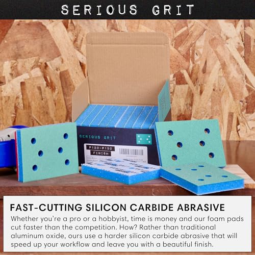 Serious Grit - 3x4 1/2" Foam Sanding Pads - 120-150 Grit Finish - 10 Pack - size: 120-150 Grit, style: 12.7mm Foam