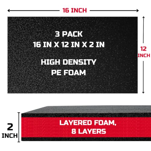 ONREVA Tool Box Foam Organizer 16x12x2 inch 3 Pack, Black with Red