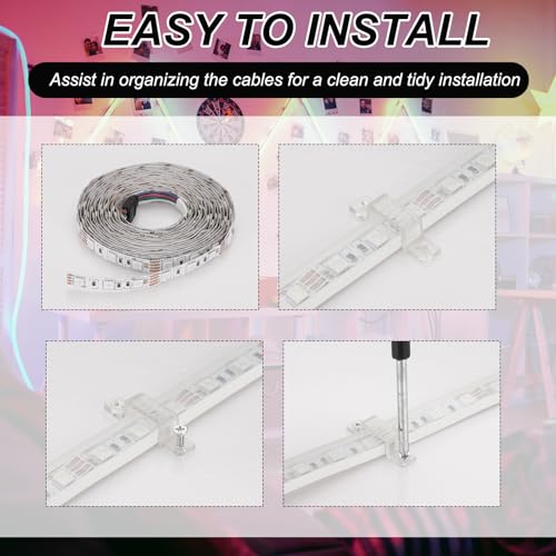 PATIKIL LED Strip Light Clips, 60 Pack Mounting Bracket Fixing Clips Plastic Clamp Holders with Screws for 16-19mm Neon RGB Light Cable Ribbon, Translucent - size: 16mm-19mm