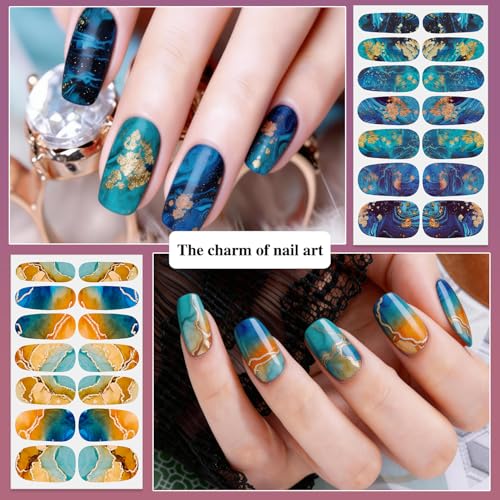 336PCS/24 Sheets Nail Polish Strips - Marble Gel Nail Stickers Full Nail Wraps UV Free | Easy to Stick | Adhesive Sticker Nails for Women with 1 File, 1 Cuticle Stick - color: Marble Series