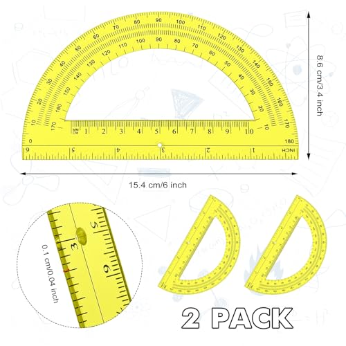 Zonon 2 Pcs 6 Inch Plastic Protractor 180° Math Protractors, Yellow - color: Yellow