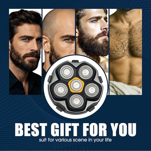 Magnetic 6-Blade Replacement Heads for Electric Shavers, Compatible with Most 6D Rotary Shavers, Precision Self-Sharpening Blades, Easy Install, Hypoallergenic, Waterproof,(1 Pack)