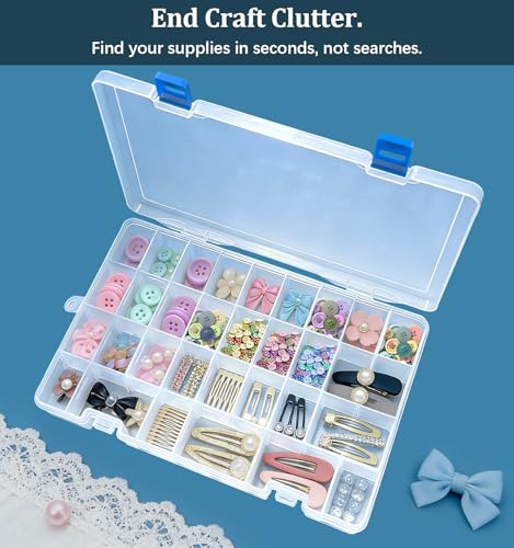 Qualsen Bead Organizer Box with Adjustable Dividers, 34 Girds, 2 Pack - size: 34 Gird-2pcs