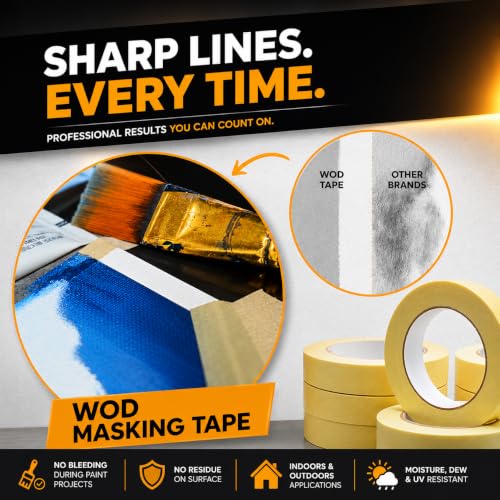WOD Utility Grade General Purpose Masking Tape, 2 inch x 60 yds (Pack of 6) Great for Home or Office, Painting, or Labeling, Adhesive Leaves no Residue - size: 2 inch - Pack of 6