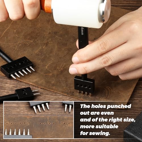 Leather Hole Punch, Prong Punch Tool 6mm 2/4/6 Lacing Stitching Punches - color: 2/4/6 Prong Black-6mm