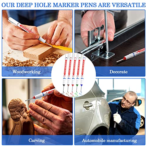 Ireer 60 Pcs Multi Purpose Deep Hole Marker Pens Long Nosed Marker Deep Drill Hole Long Nib Scriber Waterproof Mechanical Carpentry Colorful Marker Pen for Woodworking Hardware Decoration Construction