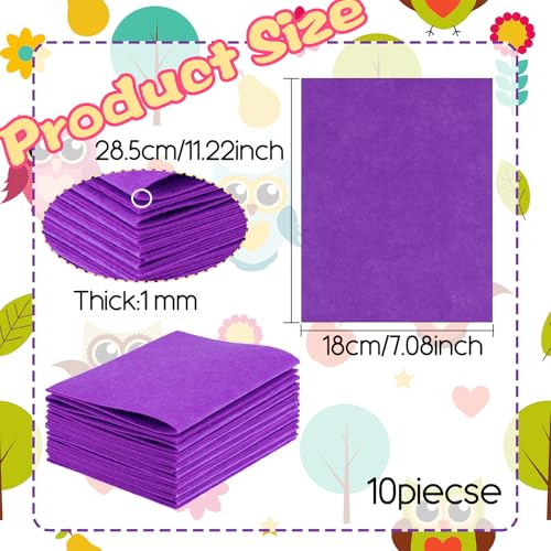 10Pcs Felt Sheets Fabric, 7" x 11" Soft Felt Squares for Craft, 1mm(Purple) - color: Purple