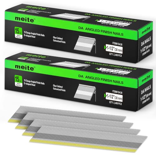 meite 15 Gauge Angled Finish Nails 1-1/2 Inch 34 Degree Galvanized 4,800PCS - size: 1-1/2" Leg, style: 2 Boxes (4,800PCS)