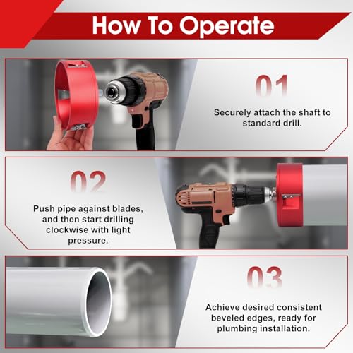4 Inch PVC Pipe Beveling Tool with 3 Steel Blades, PVC Deburring Tool, PVC Chamfer Tool, Pipe Reamer Plumbing Tool for PVC, CPVC, ABS, PP, PE