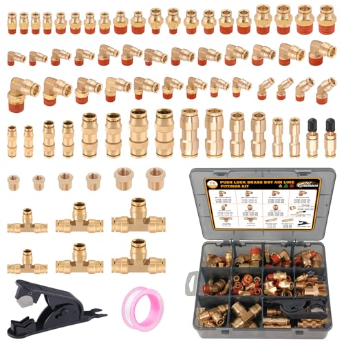CheeMuii 76 Pcs Brass DOT Air Line Fittings Kit DOT Push to Connect Fitting - size: 76 PCS