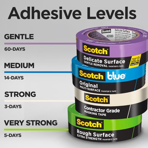 Scotch Contractor Grade Masking Tape, Tan, Tape for General Use, Multi-Surface Adhesive Tape, 1.41 Inches x 60.1 Yards, 4 Rolls - size: 1.41" Width