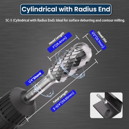 LU&MN SC-5 Tungsten Carbide Burr, 1/2" Head 1/4" Shank, 3 Pcs - style: SC-5,3PCS