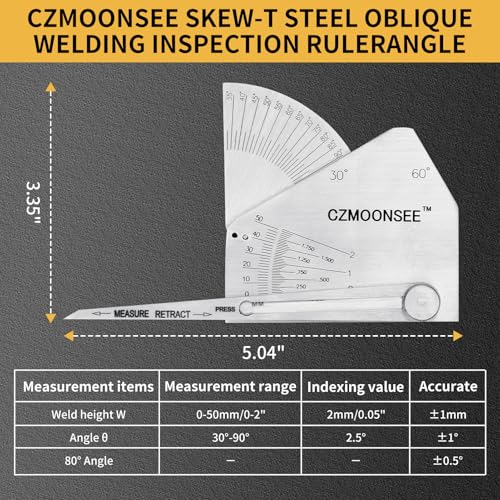 SKEW-T Stainless Steel Oblique Welding Inspection Ruler Angle Weld Gauge Welding Point Measurement Gauge Welding Angle Gauge ulnar Test Ruler